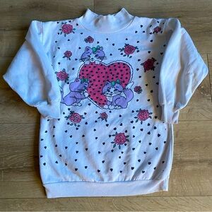 Vintage sweater girls size 6X kitty cat kitten pullover roses hearts